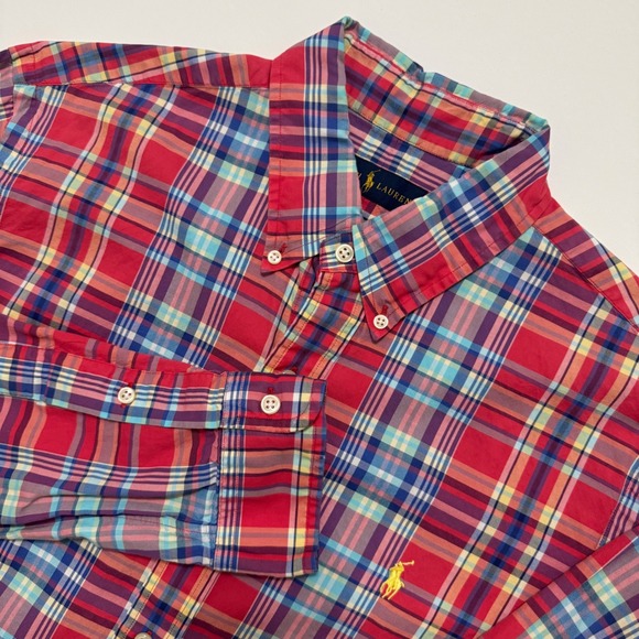 Polo Ralph Lauren Other - Ralph Lauren Button Down Shirt Mens L Red Plaid Excellent Long Sleeve Pony Logo